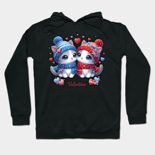 Cute Retro Valentine's Day Kittens with Hearts Hoodie